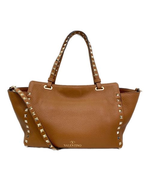 VALENTINO（ヴァレンティノ）VALENTINO (ヴァレンティノ) ロックスタッズレザー2WAYバッグ ブラウン サイズ:-の古着・服飾アイテム