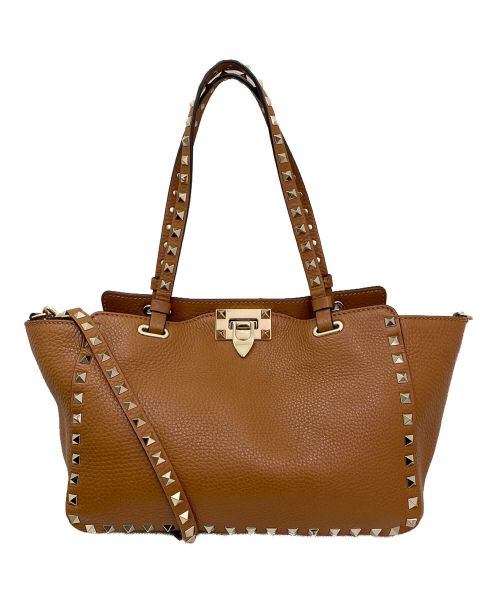 VALENTINO（ヴァレンティノ）VALENTINO (ヴァレンティノ) ロックスタッズレザー2WAYバッグ ブラウン サイズ:-の古着・服飾アイテム