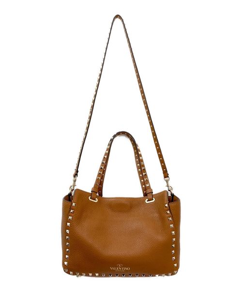 VALENTINO（ヴァレンティノ）VALENTINO (ヴァレンティノ) ロックスタッズレザー2WAYバッグ ブラウン サイズ:-の古着・服飾アイテム