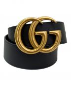 GUCCIグッチ）の古着「ダブルGバックルレザーベルト」｜ブラック