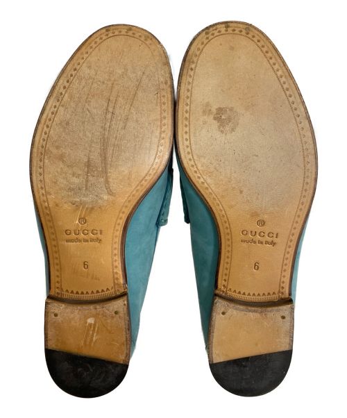 GUCCI（グッチ）GUCCI (グッチ) ヌバックビットローファー ブルー サイズ:6の古着・服飾アイテム