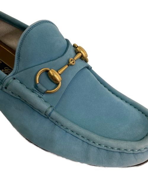 GUCCI（グッチ）GUCCI (グッチ) ヌバックビットローファー ブルー サイズ:6の古着・服飾アイテム