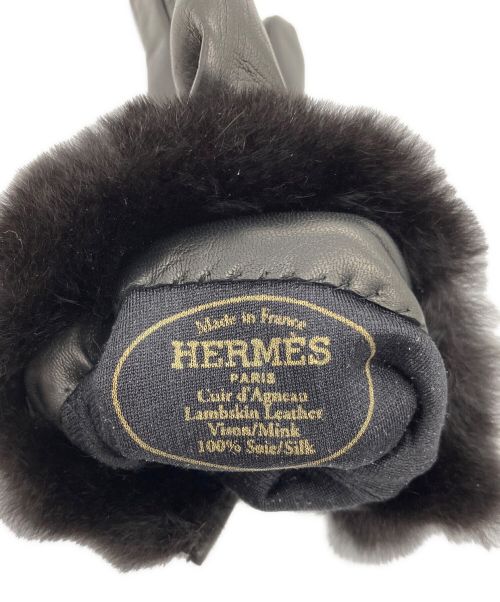 HERMES（エルメス）HERMES (エルメス) ケリーレザーミンクファーグローブ ブラック サイズ:８の古着・服飾アイテム
