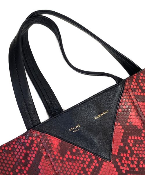 CELINE（セリーヌ）CELINE (セリーヌ) パイソン切替トートバッグ レッド×ブラック サイズ:-の古着・服飾アイテム