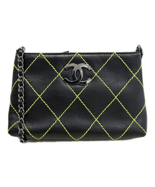 CHANEL（シャネル）CHANEL (シャネル) ワイルドステッチチェーンポーチ ブラック×ライムグリーン サイズ:-の古着・服飾アイテム