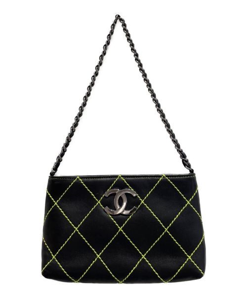 CHANEL（シャネル）CHANEL (シャネル) ワイルドステッチチェーンポーチ ブラック×ライムグリーン サイズ:-の古着・服飾アイテム