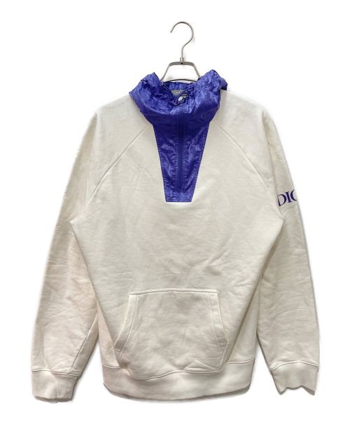 Christian Dior（クリスチャン ディオール）Christian Dior (クリスチャン ディオール) 21SS トロッター柄フード ハーフジップパーカー ホワイト×パープル サイズ:Lの古着・服飾アイテム