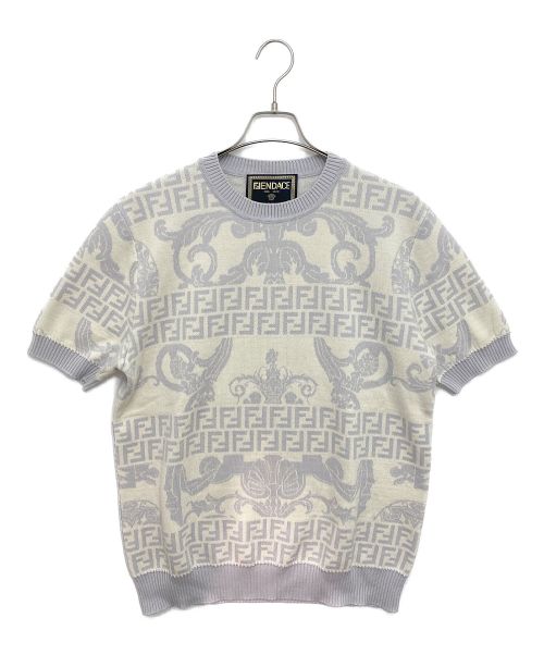 FENDI（フェンディ）FENDI×VERSACE (フェンディ×ベルサーチ) 22SS FFロゴ半袖ニット ホワイト×グレー サイズ:50の古着・服飾アイテム