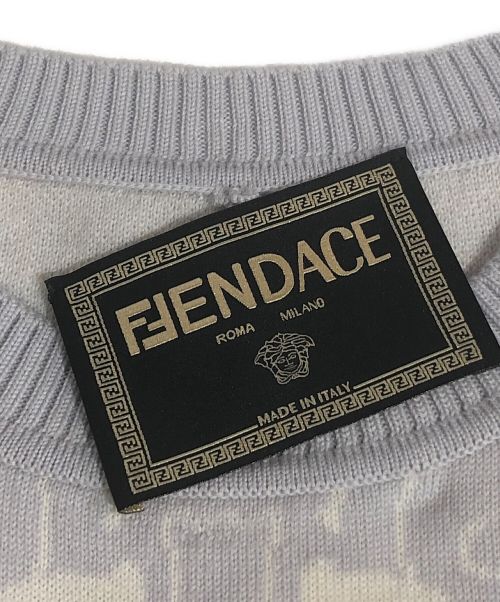 FENDI（フェンディ）FENDI×VERSACE (フェンディ×ベルサーチ) 22SS FFロゴ半袖ニット ホワイト×グレー サイズ:50の古着・服飾アイテム