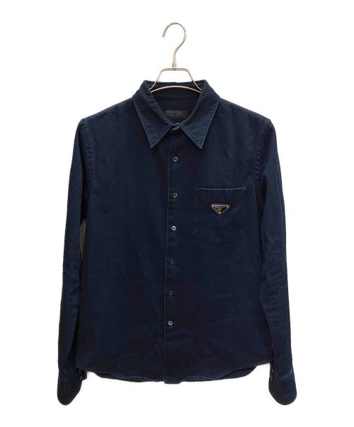 PRADA（プラダ）PRADA (プラダ) ロゴプレートデニムシャツ インディゴ サイズ:39の古着・服飾アイテム