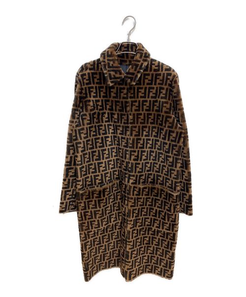 FENDI（フェンディ）FENDI (フェンディ) FFロゴムートンコート ブラウン×ブラック サイズ:36の古着・服飾アイテム