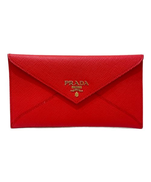PRADA（プラダ）PRADA (プラダ) 2つ折り長財布 エンベロープ レッド×ゴールドの古着・服飾アイテム