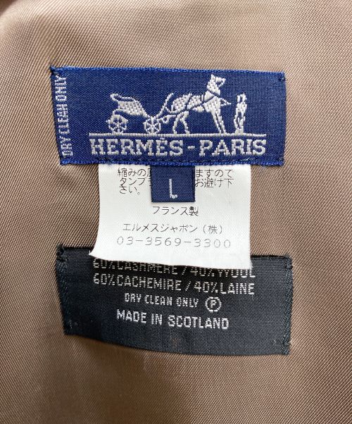 HERMES（エルメス）HERMES (エルメス) カシミヤ混テーラードジャケット ブラウン×ベージュ サイズ:Lの古着・服飾アイテム
