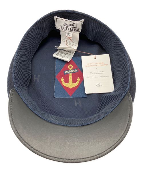 HERMES（エルメス）HERMES (エルメス) ウールキャスケットキャップ ネイビー×ブラック サイズ:57㎝の古着・服飾アイテム
