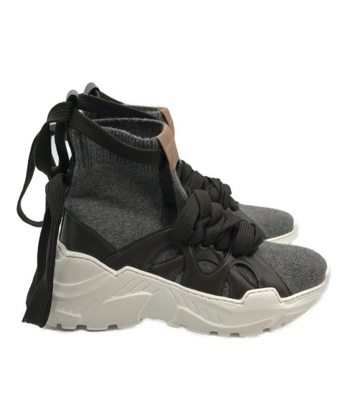 Agnona（アニオナ）Agnona (アニオナ) ハイカットニットスニーカー ブラウン×ホワイト サイズ:37の古着・服飾アイテム