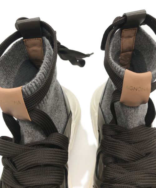 Agnona（アニオナ）Agnona (アニオナ) ハイカットニットスニーカー ブラウン×ホワイト サイズ:37の古着・服飾アイテム