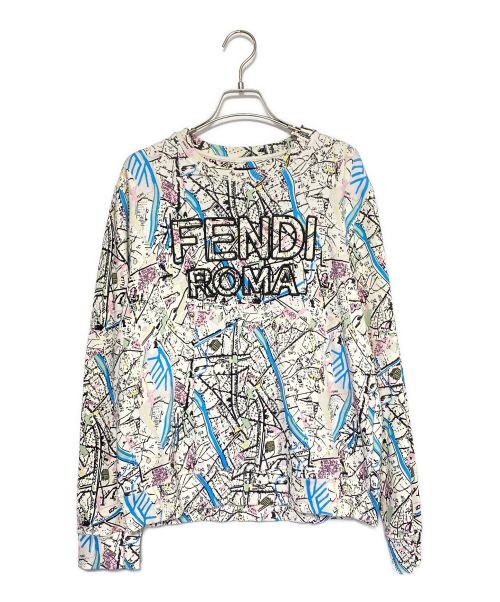 FENDI（フェンディ）FENDI (フェンディ) Map Print Crewneck Sweatshirt ホワイト サイズ:Mの古着・服飾アイテム