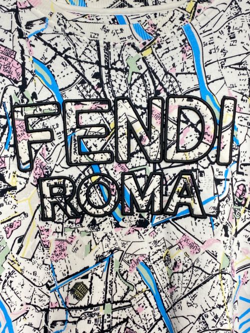 FENDI（フェンディ）FENDI (フェンディ) Map Print Crewneck Sweatshirt ホワイト サイズ:Mの古着・服飾アイテム