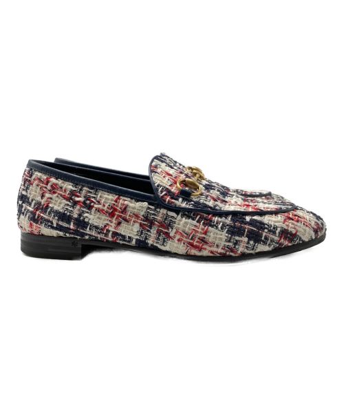 GUCCI（グッチ）GUCCI (グッチ) ツイードホースビットローファー ホワイト×ネイビー サイズ:36 1/2の古着・服飾アイテム