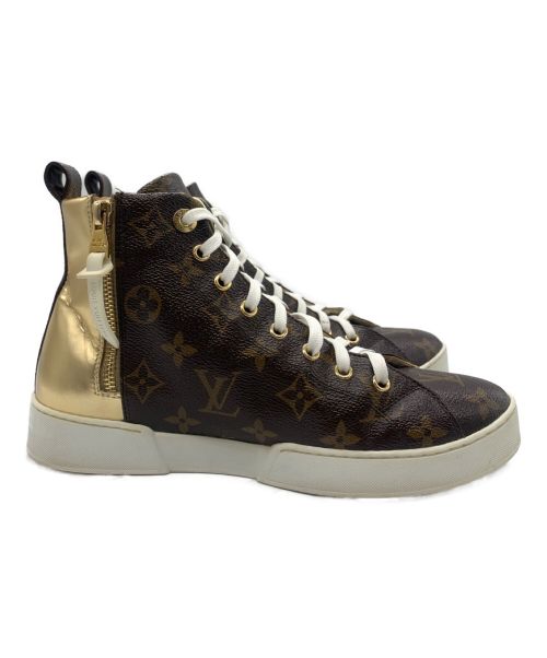 LOUIS VUITTON（ルイ ヴィトン）LOUIS VUITTON (ルイ ヴィトン) モノグラムハイカットスニーカー ブラウン×ゴールド サイズ:37の古着・服飾アイテム