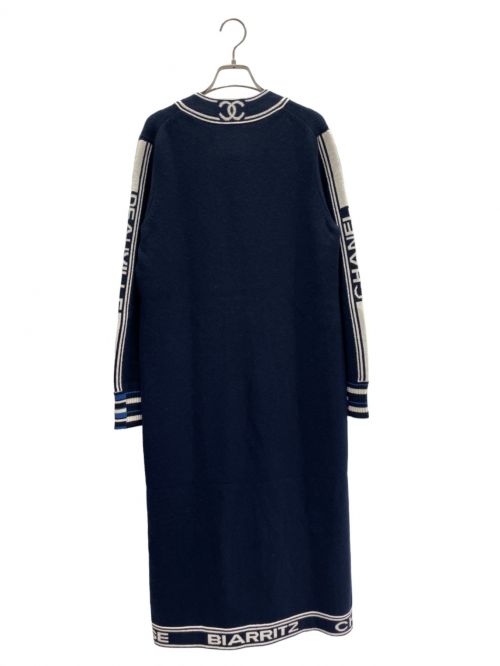 CHANEL（シャネル）CHANEL (シャネル) カシミヤロゴロングカーディガン ネイビー×ホワイト サイズ:36の古着・服飾アイテム