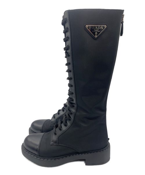 PRADA（プラダ）PRADA (プラダ) ブラッシュドレザーx Re-Nylon ブーツ ブラック サイズ:36の古着・服飾アイテム