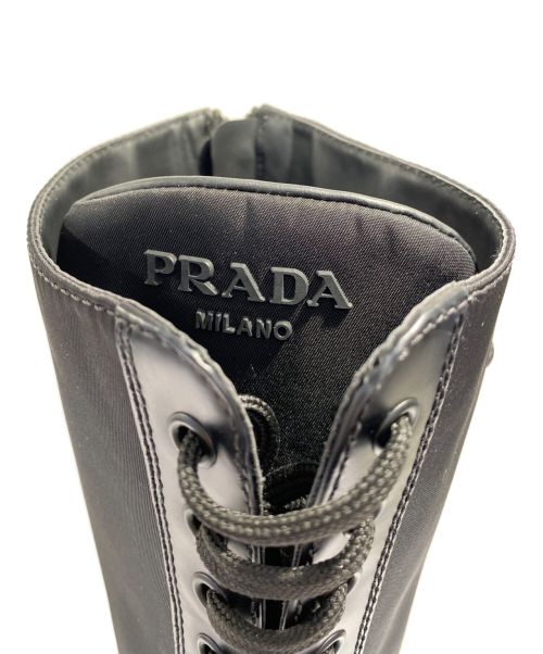 PRADA（プラダ）PRADA (プラダ) ブラッシュドレザーx Re-Nylon ブーツ ブラック サイズ:36の古着・服飾アイテム