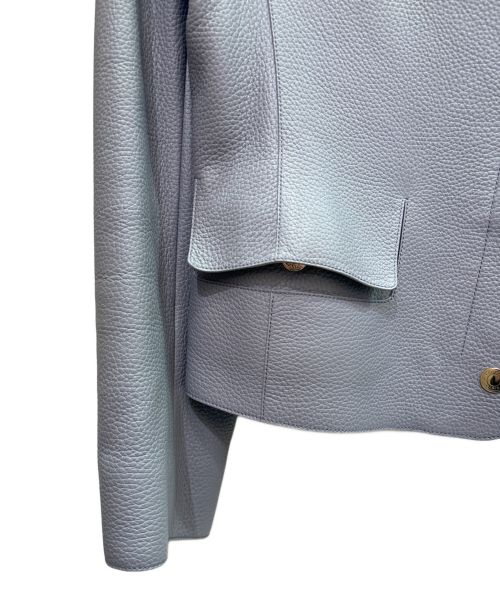 HERMES（エルメス）HERMES (エルメス) セリエボタン ダブルブレスト ディアスキン レザージャケット グレー サイズ:34の古着・服飾アイテム