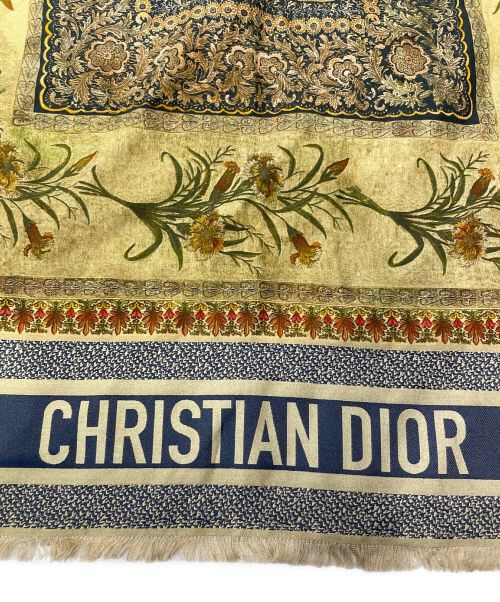 Christian Dior（クリスチャン ディオール）Christian Dior (クリスチャン ディオール) シルク混ストール ベージュ×ネイビーの古着・服飾アイテム