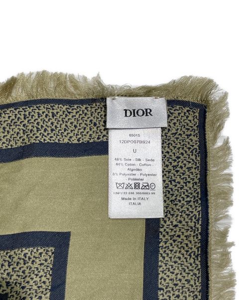 Christian Dior（クリスチャン ディオール）Christian Dior (クリスチャン ディオール) シルク混ストール ベージュ×ネイビーの古着・服飾アイテム