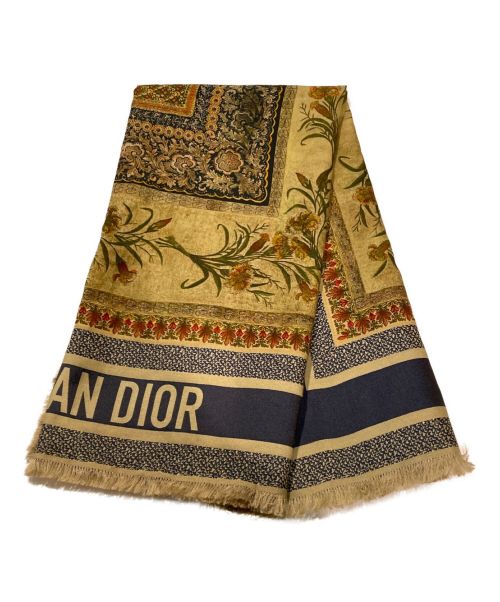 Christian Dior（クリスチャン ディオール）Christian Dior (クリスチャン ディオール) シルク混ストール ベージュ×ネイビーの古着・服飾アイテム