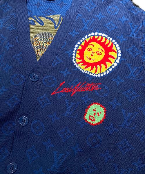 LOUIS VUITTON（ルイ ヴィトン）LOUIS VUITTON (ルイ ヴィトン) 草間 彌生 モノグラム フェイス ニット カーディガン ブルー サイズ:Mの古着・服飾アイテム