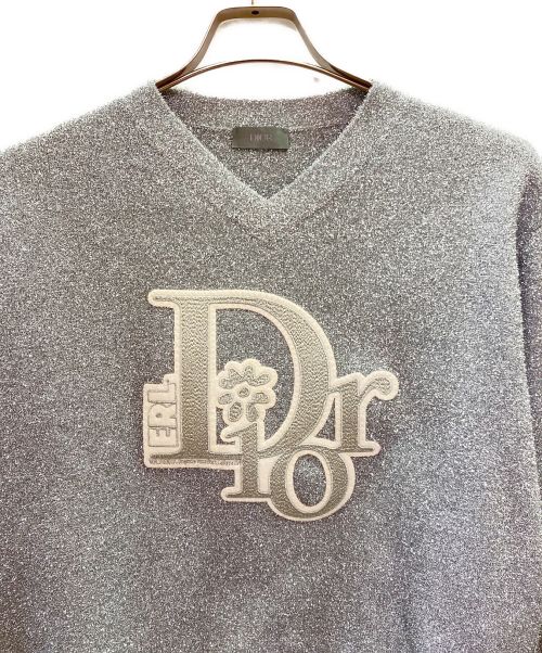 Christian Dior（クリスチャン ディオール）Christian Dior (クリスチャン ディオール) ERLロゴ刺繍 ニット セーター シルバー サイズ:Lの古着・服飾アイテム