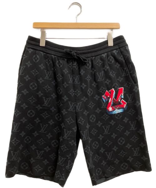 LOUIS VUITTON（ルイ ヴィトン）LOUIS VUITTON (ルイ ヴィトン) ロゴコットンニットハーフパンツ ブラック×グレー サイズ:Lの古着・服飾アイテム