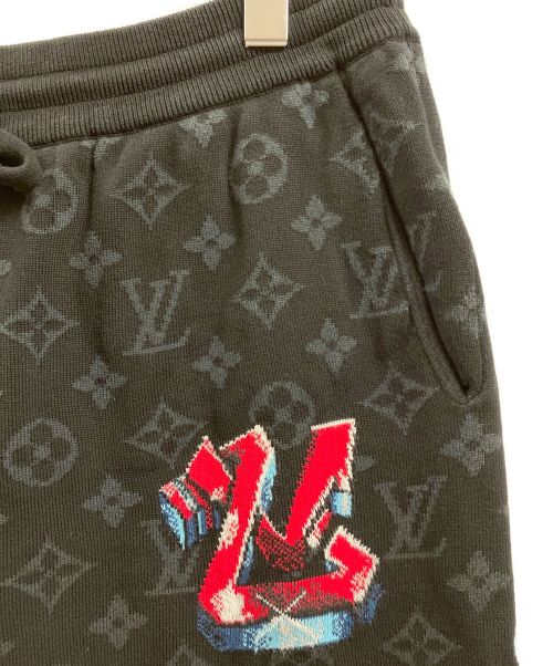 LOUIS VUITTON（ルイ ヴィトン）LOUIS VUITTON (ルイ ヴィトン) ロゴコットンニットハーフパンツ ブラック×グレー サイズ:Lの古着・服飾アイテム