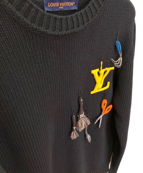LOUIS VUITTON（ルイ ヴィトン）LOUIS VUITTON (ルイ ヴィトン) ビーズ装飾ウールニット ブラック サイズ:Mの古着・服飾アイテム