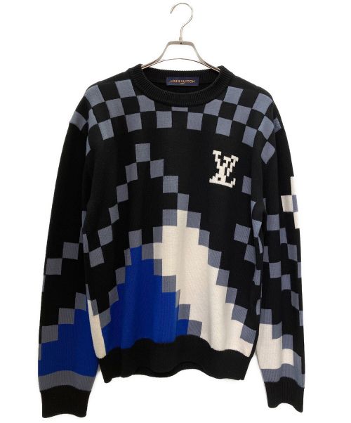 LOUIS VUITTON（ルイ ヴィトン）LOUIS VUITTON (ルイ ヴィトン) パネルウールニット ブラック×ホワイト×ブルー サイズ:Mの古着・服飾アイテム