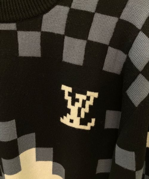 LOUIS VUITTON（ルイ ヴィトン）LOUIS VUITTON (ルイ ヴィトン) パネルウールニット ブラック×ホワイト×ブルー サイズ:Mの古着・服飾アイテム