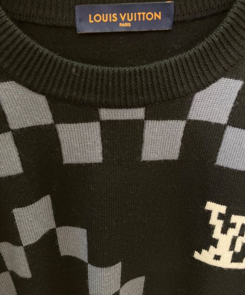 LOUIS VUITTON（ルイ ヴィトン）LOUIS VUITTON (ルイ ヴィトン) パネルウールニット ブラック×ホワイト×ブルー サイズ:Mの古着・服飾アイテム
