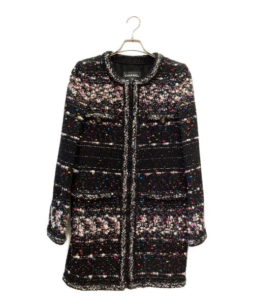 CHANEL（シャネル）CHANEL (シャネル) ノーカラーツイードコート ブラック サイズ:38の古着・服飾アイテム