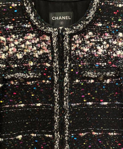 CHANEL（シャネル）CHANEL (シャネル) ノーカラーツイードコート ブラック サイズ:38の古着・服飾アイテム