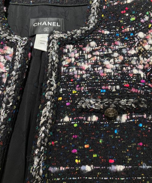 CHANEL（シャネル）CHANEL (シャネル) ノーカラーツイードコート ブラック サイズ:38の古着・服飾アイテム