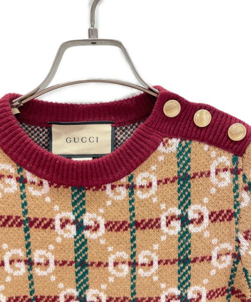 GUCCI（グッチ）GUCCI (グッチ) GG柄ニットワンピース ブラウン サイズ:XSの古着・服飾アイテム