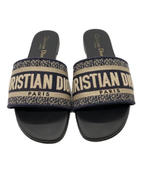 Christian Dior（クリスチャン ディオール）Christian Dior (クリスチャン ディオール) エンブロイダリーコットンミュール ネイビー サイズ:35の古着・服飾アイテム