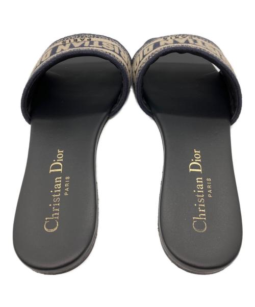 Christian Dior（クリスチャン ディオール）Christian Dior (クリスチャン ディオール) エンブロイダリーコットンミュール ネイビー サイズ:35の古着・服飾アイテム