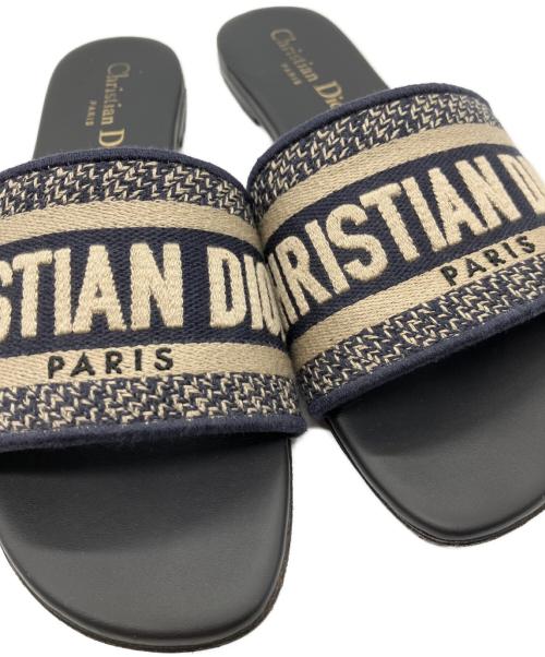 Christian Dior（クリスチャン ディオール）Christian Dior (クリスチャン ディオール) エンブロイダリーコットンミュール ネイビー サイズ:35の古着・服飾アイテム