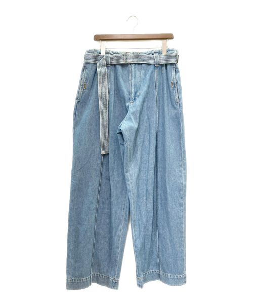 LOEWE（ロエベ）LOEWE (ロエベ) ベルトワイドデニムパンツ スカイブルー サイズ:50の古着・服飾アイテム