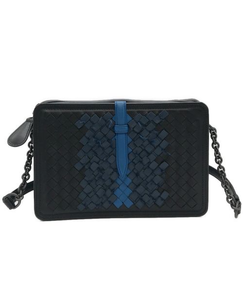 BOTTEGA VENETA（ボッテガベネタ）BOTTEGA VENETA (ボッテガベネタ) イントレレザーショルダーバッグ ブラック×ブルー サイズ:-の古着・服飾アイテム