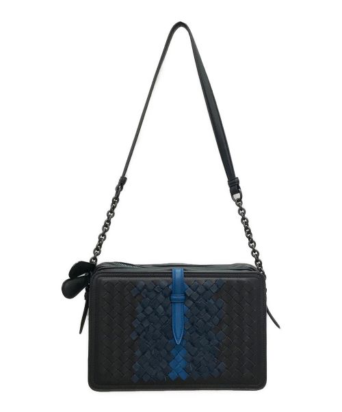 BOTTEGA VENETA（ボッテガベネタ）BOTTEGA VENETA (ボッテガベネタ) イントレレザーショルダーバッグ ブラック×ブルー サイズ:-の古着・服飾アイテム