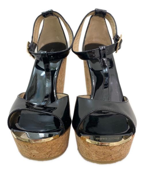 JIMMY CHOO（ジミーチュウ）JIMMY CHOO (ジミーチュウ) コルクウェッジソールサンダル ブラック サイズ:37の古着・服飾アイテム